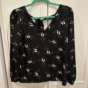 LOFT Black and White Bird Pattern Blouse